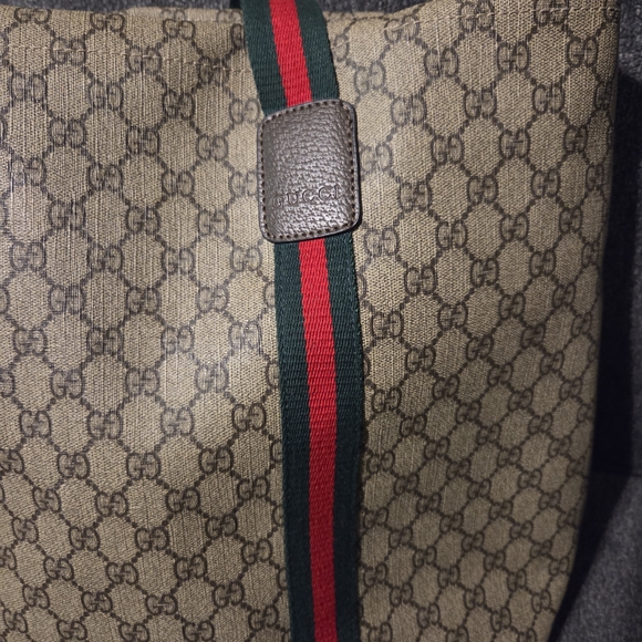 Tender GG Supreme Monogram Textured Dollar Calfskin Web Tote. - Picture 2 of 14